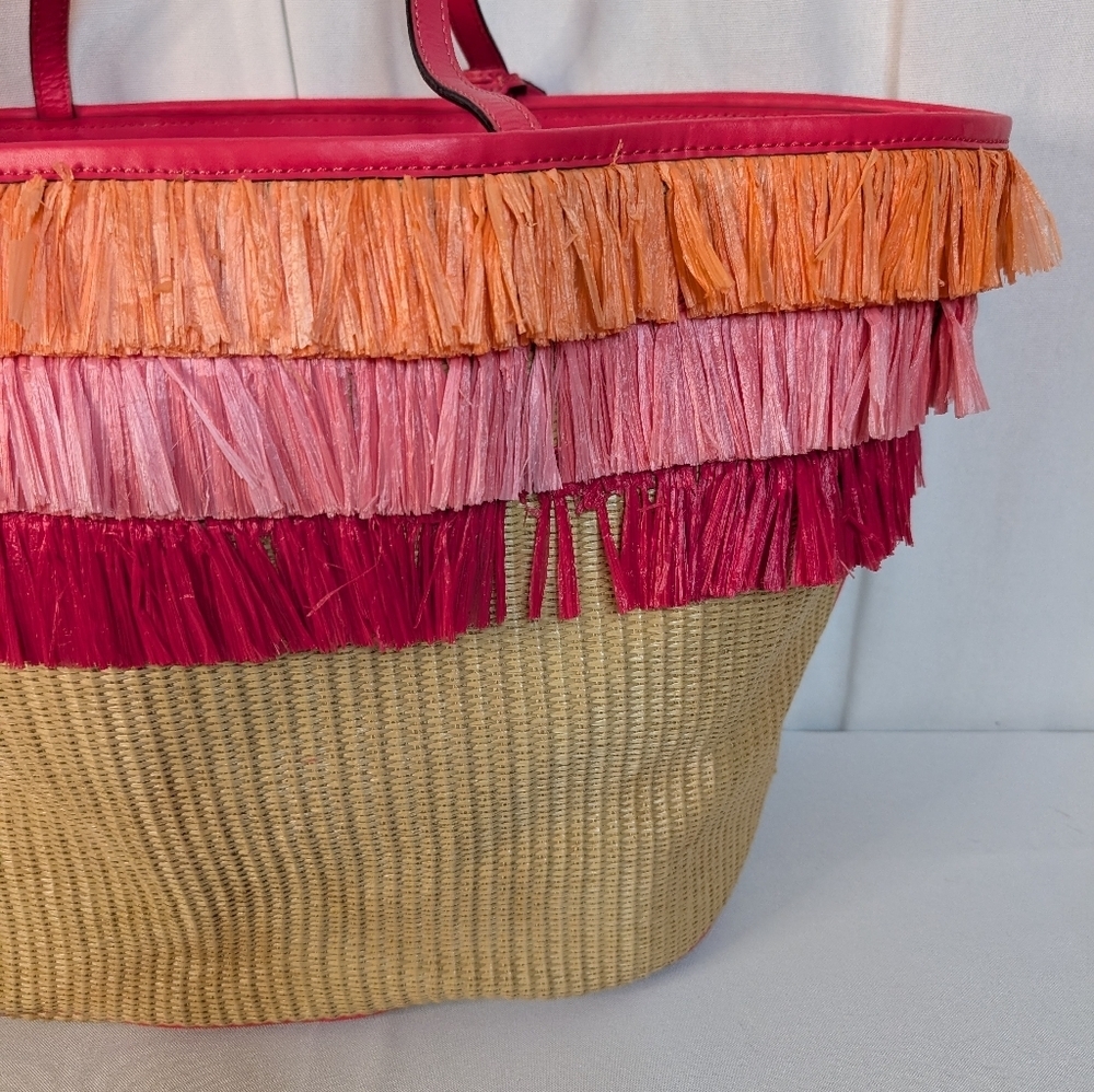 Kate Spade New York Anabette Woven Straw And Colorful Fringe Tote Bag - Picture 4 of 8